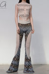RUI fish scale stitching mesh flared pants RSS23KN06 nightfall black and gray gradient